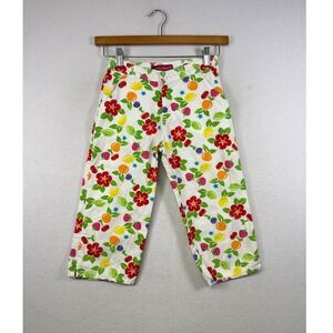 Vintage Genuine Girl Kid Fruit Flower Print Pant White Casual Cropped Leg Size 8